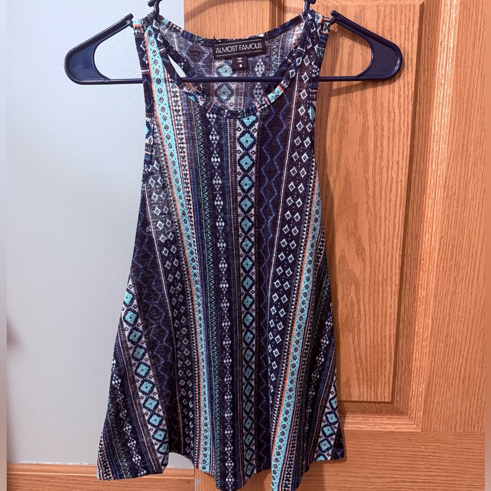Almost Famous Navy, Teal & White Aztec Racerback Tank